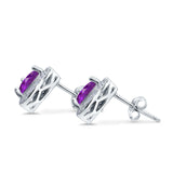 Halo Stud Earrings Simulated Amethyst CZ Round 925 Sterling Silver(8mm)