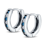 Eternity Huggie Hoop Earrings Channel Round Simulated Blue Topaz Cubic Zirconia 925 Sterling Silver