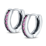 Eternity Huggie Hoop Earrings Channel Round Simulated Pink CZ 925 Sterling Silver
