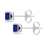 Solitaire Cushion Stud Earrings Simulated Blue Sapphire CZ 925 Sterling Silver