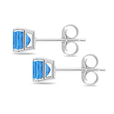 Solitaire Cushion Stud Earrings Simulated Blue Topaz CZ 925 Sterling Silver