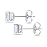 Solitaire Princess Cut Stud Earrings Simulated Cubic Zirconia 925 Sterling Silver