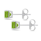 Solitaire Princess Cut Stud Earrings Simulated Peridot CZ 925 Sterling Silver