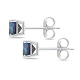 Solitaire Princess Cut Stud Earrings Simulated Rainbow CZ 925 Sterling Silver
