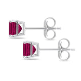 Solitaire Cushion Stud Earrings Simulated Ruby CZ 925 Sterling Silver