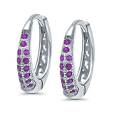 Eternity Huggie Hoop Earrings Channel Round Simulated Amethyst CZ 925 Sterling Silver (14mm)