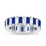 Emerald Cut Full Eternity Ring Blue Sapphire CZ 925 Sterling Silver Wholesale