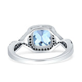 Halo Cushion Infinity Twist Side Stone Black CZ Engagement Ring Simulated Aquamarine 925 Sterling Silver Wholesale