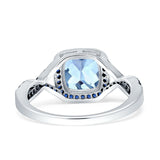 Halo Cushion Infinity Twist Side Stone Blue Sapphire CZ Engagement Ring Simulated Aquamarine 925 Sterling Silver Wholesale
