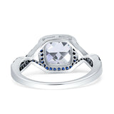 Halo Cushion Infinity Twist Side Stone Blue Sapphire CZ Engagement Ring Cubic Zirconia 925 Sterling Silver Wholesale