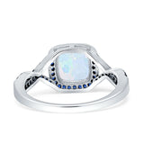 Halo Cushion Infinity Twist Side Stone Blue Sapphire CZ Fashion Ring Lab Created White Opal 925 Sterling Silver Wholesale