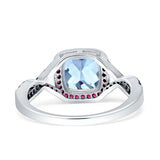 Halo Cushion Infinity Twist Side Stone Ruby CZ Engagement Ring Simulated Aquamarine 925 Sterling Silver Wholesale