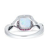 Halo Cushion Infinity Twist Side Stone Ruby CZ Fashion Ring Lab Created White Opal 925 Sterling Silver Wholesale