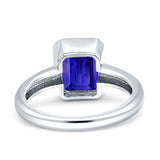 Bezel Set Emerald Engagement Ring 8mmx6mm Simulated Blue Sapphire CZ 925 Sterling Silver Wholesale