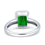 Bezel Set Emerald Engagement Ring 8mmx6mm Simulated Green Emerald CZ 925 Sterling Silver Wholesale