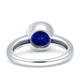 Bezel Set 6mm Round Engagement Ring Simulated Blue Sapphire CZ 925 Sterling Silver Wholesale