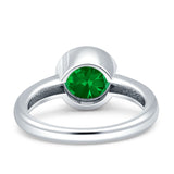 Bezel Set 6mm Round Engagement Ring Simulated Green Emerald CZ 925 Sterling Silver Wholesale
