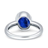 Bezel Set 10mmX8mm Oval Engagement Ring Simulated Blue Sapphire CZ 925 Sterling Silver Wholesale