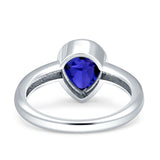 Bezel Set 9mmX7mm Pear Engagement Ring Simulated Blue Sapphire CZ 925 Sterling Silver Wholesale
