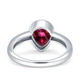 Bezel Set 9mmX7mm Pear Engagement Ring Simulated Ruby CZ 925 Sterling Silver Wholesale