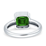 Bezel Set 7mmX7mm Asscher Engagement Ring Simulated Green Emerald 925 Sterling Silver Wholesale