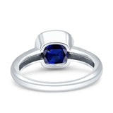 Bezel Set 7mmX7mm Cushion Engagement Ring Simulated Blue Sapphire 925 Sterling Silver Wholesale