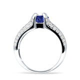 Round Engagement Ring Vintage Style Blue Sapphire CZ 925 Sterling Silver Wholesale