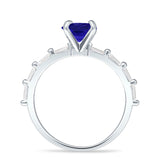 Emerald Cut Solitaire Baguette Blue Sapphire CZ Ring 925 Sterling Silver Wholesale