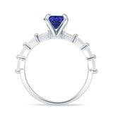 Petite Round Solitaire Ring Baguette Blue Sapphire CZ 925 Sterling Silver Wholesale