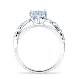 Heart Leaf Art Deco Promise Ring Aquamarine CZ 925 Sterling Silver wholesale