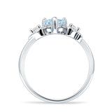 Three Stone Heart Promise Ring Aquamarine CZ 925 Sterling Silver Wholesale