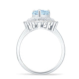 Heart Halo Aquamarine CZ Bridal Promise Ring 925 Sterling Silver Wholesale