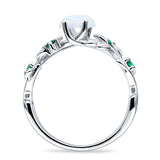 Tree Leaf Green Emerald CZ Hexagonal Created White Opal Ring 925 Sterling Silver Wholesale