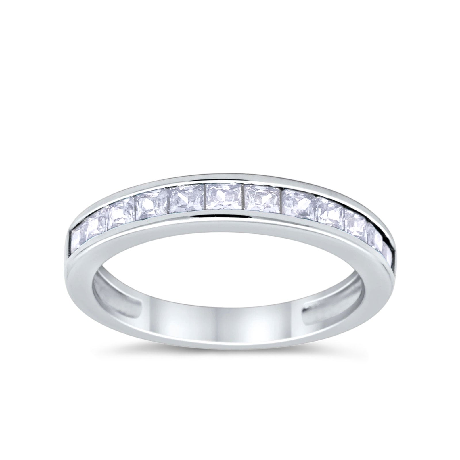 Half Eternity Princess Cut Simulated Cubic Zirconia 925 Sterling Silver Wedding Ring
