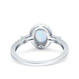 Halo Oval Art Deco Wedding Engagement Ring Lab Created White Opal 925 Sterling Silver