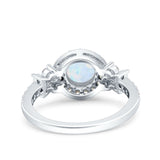 Halo Art Deco Wedding Engagement Bridal Ring Round Lab Created White Opal 925 Sterling Silver