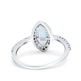 Marquise Art Deco MultiColor Wedding Bridal Ring Lab Created White Opal 925 Sterling Silver