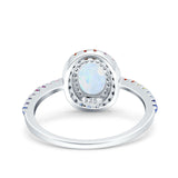 Oval Art Deco Multiple Color Wedding Bridal Ring Lab Created White Opal 925 Sterling Silver