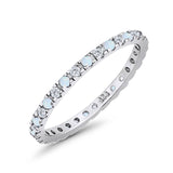 Stackable Full Eternity Ring Lab Created White Opal & Cubic Zirconia 925 Sterling Silver Wholesale