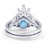 Two Piece Oval Vintage Style Bridal Engagement Ring Simulated Aquamarine 925 Sterling Silver Wholesale