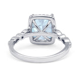 Art Deco Accent Halo Radiant Engagement Ring Simulated Aquamarine 925 Sterling Silver Wholesale