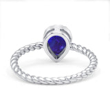 Vintage Teardrop Pear Rope Twisted Band Engagement Ring Simulated Blue Sapphire 925 Sterling Silver Wholesale