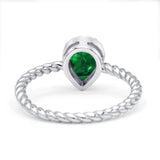 Vintage Teardrop Pear Rope Twisted Band Engagement Ring Simulated Green Emerald 925 Sterling Silver Wholesale