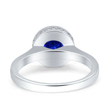 Bezel Set Hidden Halo Round Engagement Ring Simulated Blue Sapphire 925 Sterling Silver Wholesale