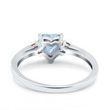 Art Deco Heart Three Stone Wedding Ring Garnet Simulated Aquamarine CZ 925 Sterling Silver