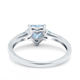 Art Deco Heart Three Stone Wedding Ring Simulated Aquamarine CZ 925 Sterling Silver
