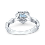 Art Deco Heart Infinity Wedding Bridal Ring Simulated Aquamarine CZ 925 Sterling Silver