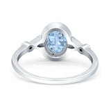 Art Deco Wedding Engagement Ring Oval Simulated Aquamarine CZ 925 Sterling Silver (9mm)
