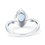 V Art Deco Wedding Ring Oval Lab Created White Opal 925 Sterling Silver