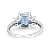 Emerald Cut Art Deco Three Stone Wedding Ring Simulated Aquamarine CZ 925 Sterling Silver